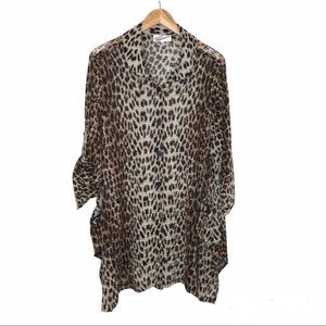 Sterling Styles One Size Longline Button Front Cardigan Animal Print Ruched Knit